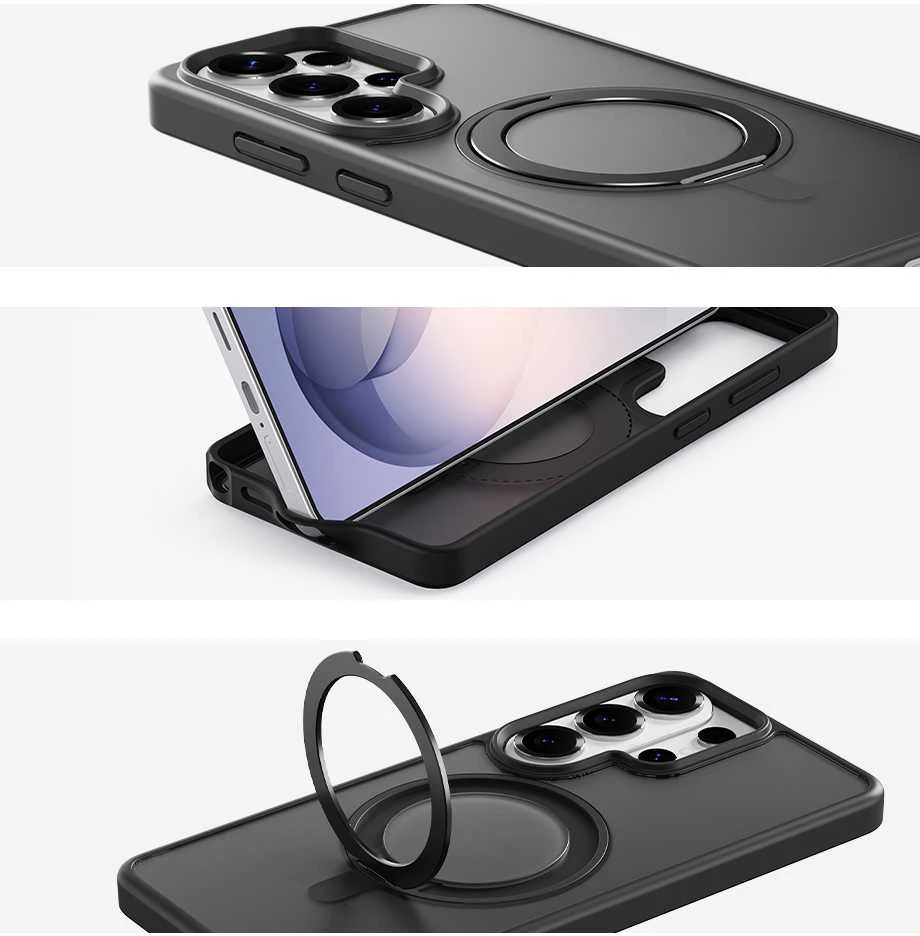 Rock dėklas Rotating Stand Soft Touch Series Magnetic skirtas Samsung Galaxy S26 juodos spalvos