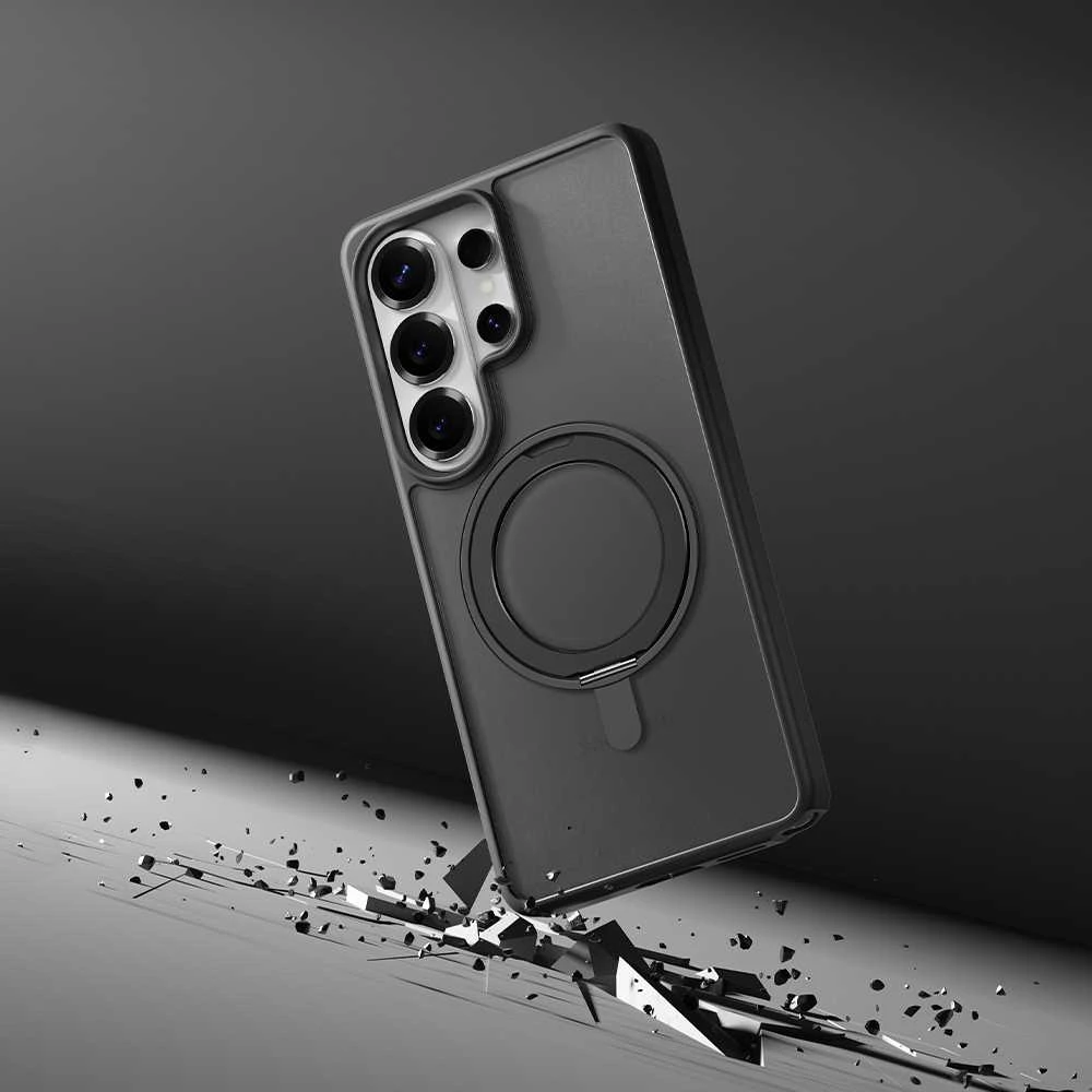 Rock dėklas Rotating Stand Soft Touch Series Magnetic skirtas Samsung Galaxy S26 juodos spalvos