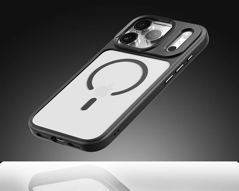 Rock Guard Lens Protection Series Magnetic dėklas skirtas Apple iPhone 17 skaidrus-juodos spalvos