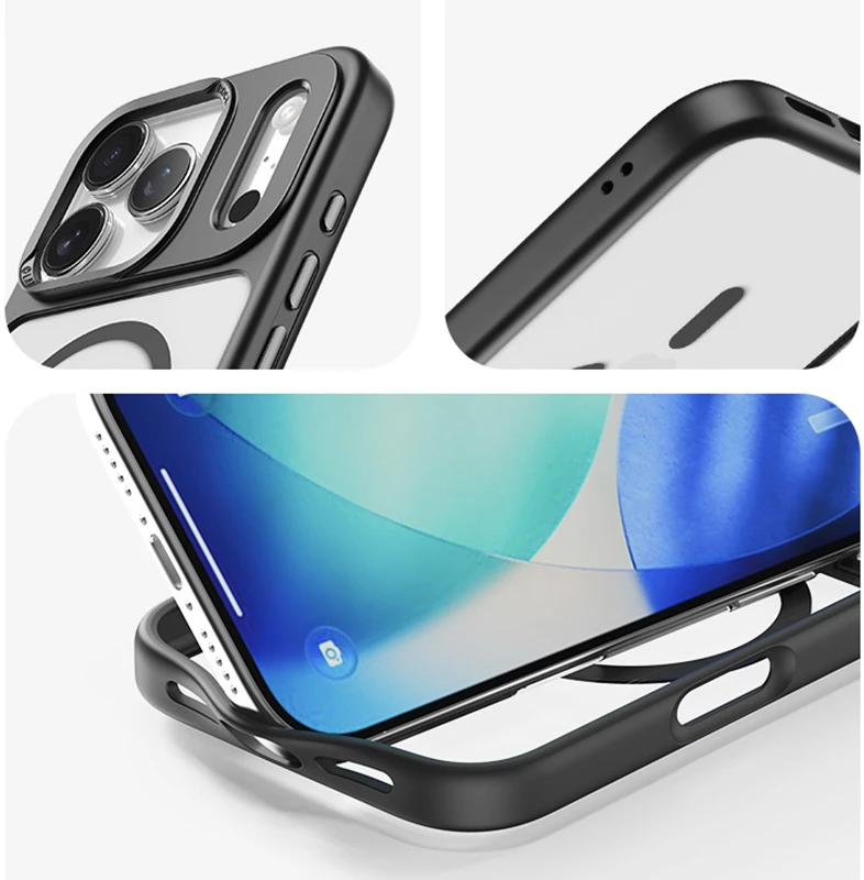 Rock Guard Lens Protection Series Magnetic dėklas skirtas Apple iPhone 17 skaidrus-juodos spalvos