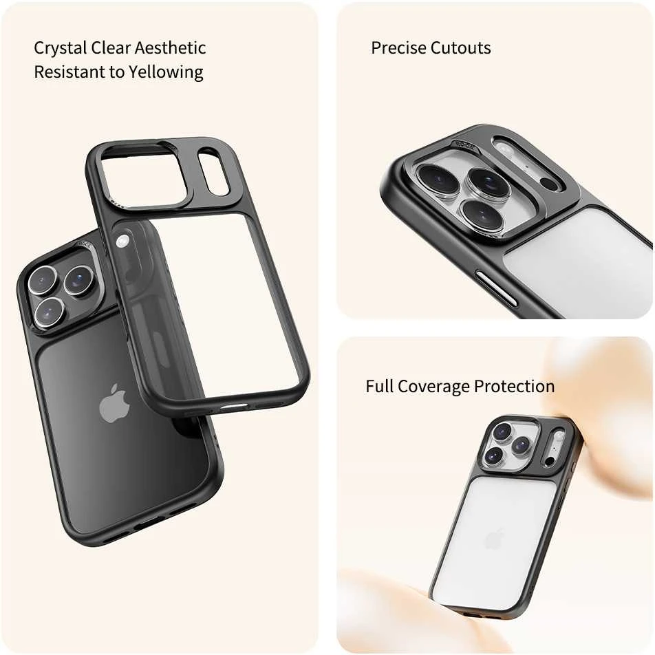 Rock Guard Series dėklas skirtas Apple iPhone 17 Pro Max skaidrus-juodos spalvos
