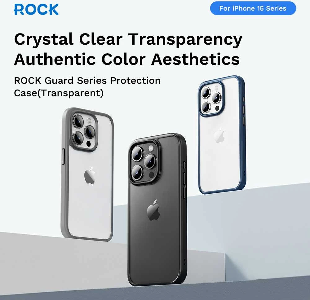 Rock Guard Series dėklas skirtas Apple iPhone 16 Pro Max skaidrus-juodos spalvos