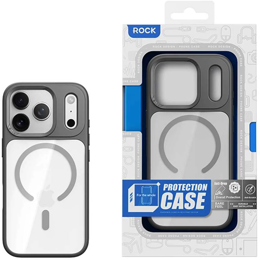 Rock Guard Series Magnetic dėklas skirtas iPhone 17 Pro skaidrus-juodos spalvos