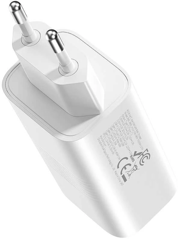 Rock laidinis įkroviklis Ice2Cube GaN – USB + 2xType C – PD 65W 3A baltos spalvos