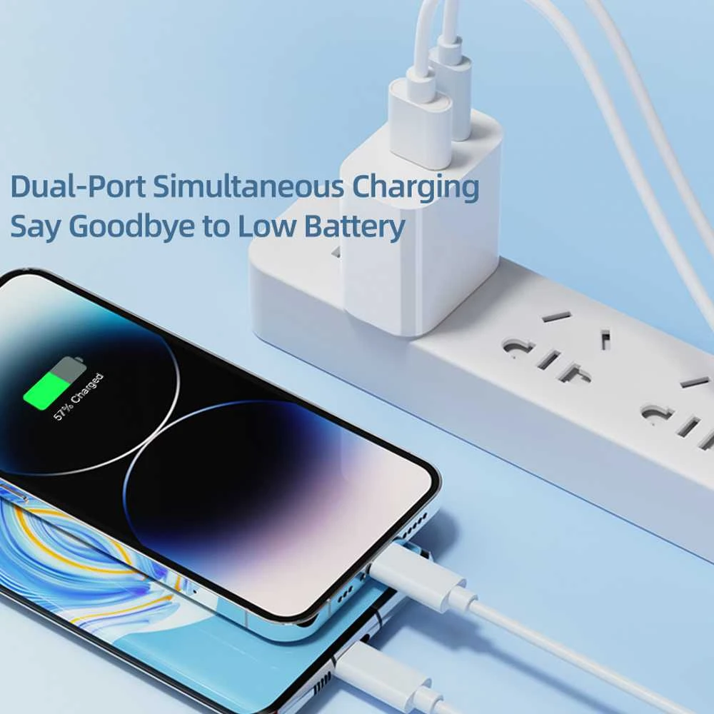 Rock laidinis įkroviklis T43 – USB + Type C – QC 3.0 PD 20W 3A baltos spalvos