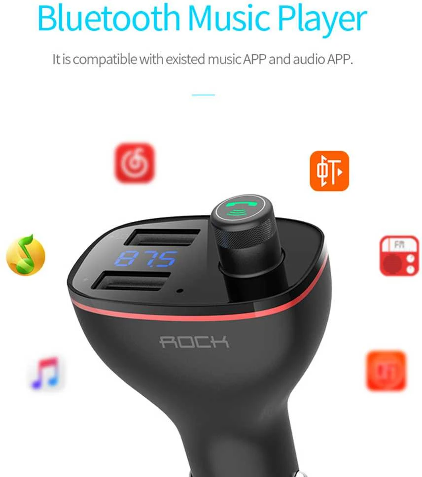 Rock Transmiter FM B300 MP3, Bluetooth - 2xUSB - juodos spalvos