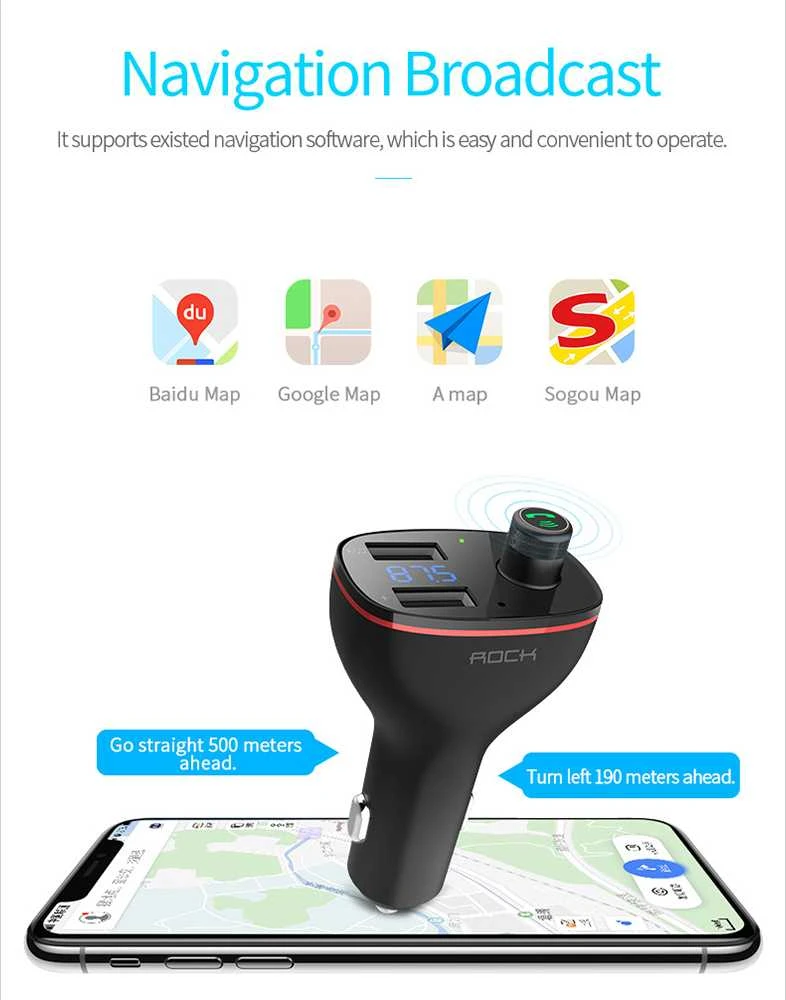 Rock Transmiter FM B300 MP3, Bluetooth - 2xUSB - juodos spalvos