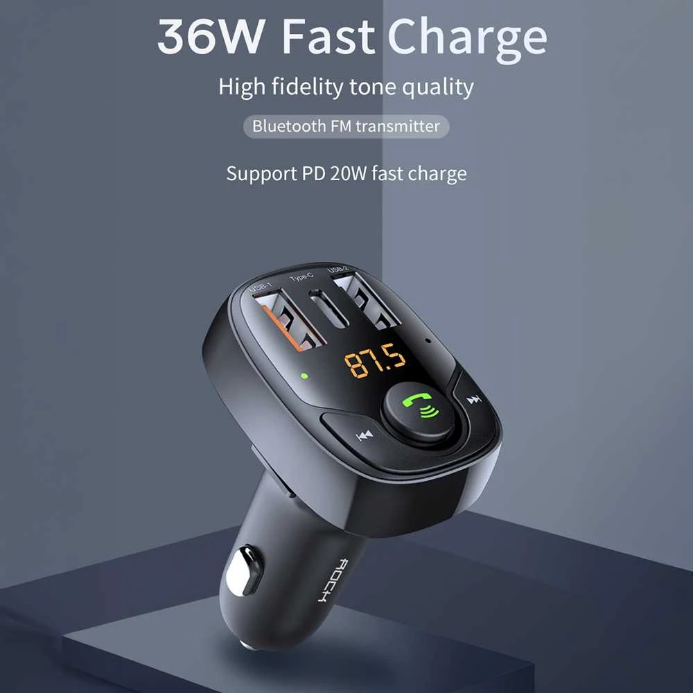 Oem Rock Transmiter FM B301 MP3, Bluetooth – 2xUSB + Type C + micro SD – 36W juodos spalvos