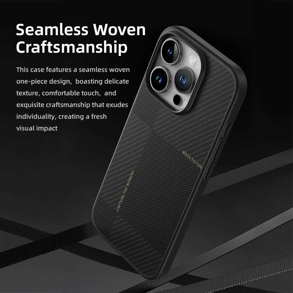 Rock Ultra Thin Aramid Fiber Kevlar 600D dėklas skirtas Apple iPhone 16 Pro juodos spalvos