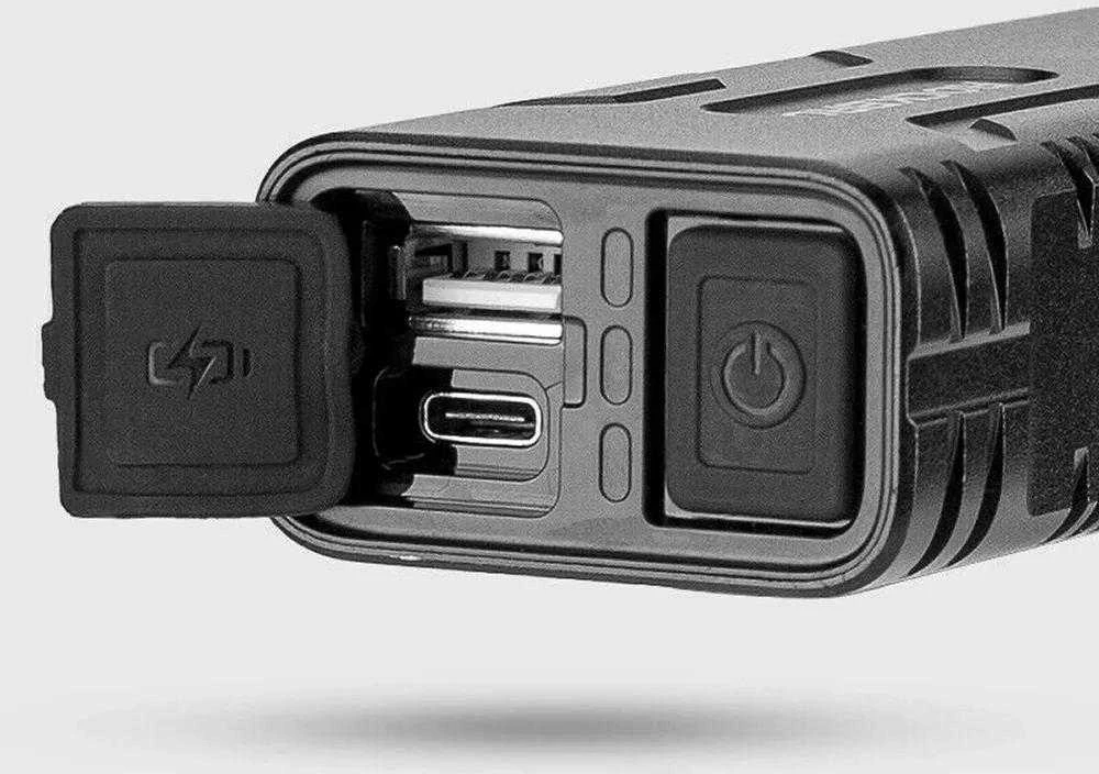Rockbros 24310002001 dviračio žibintas 850 lm su išorinės baterijos funkcija + USB-C ir USB-A laidas – juodos spalvos