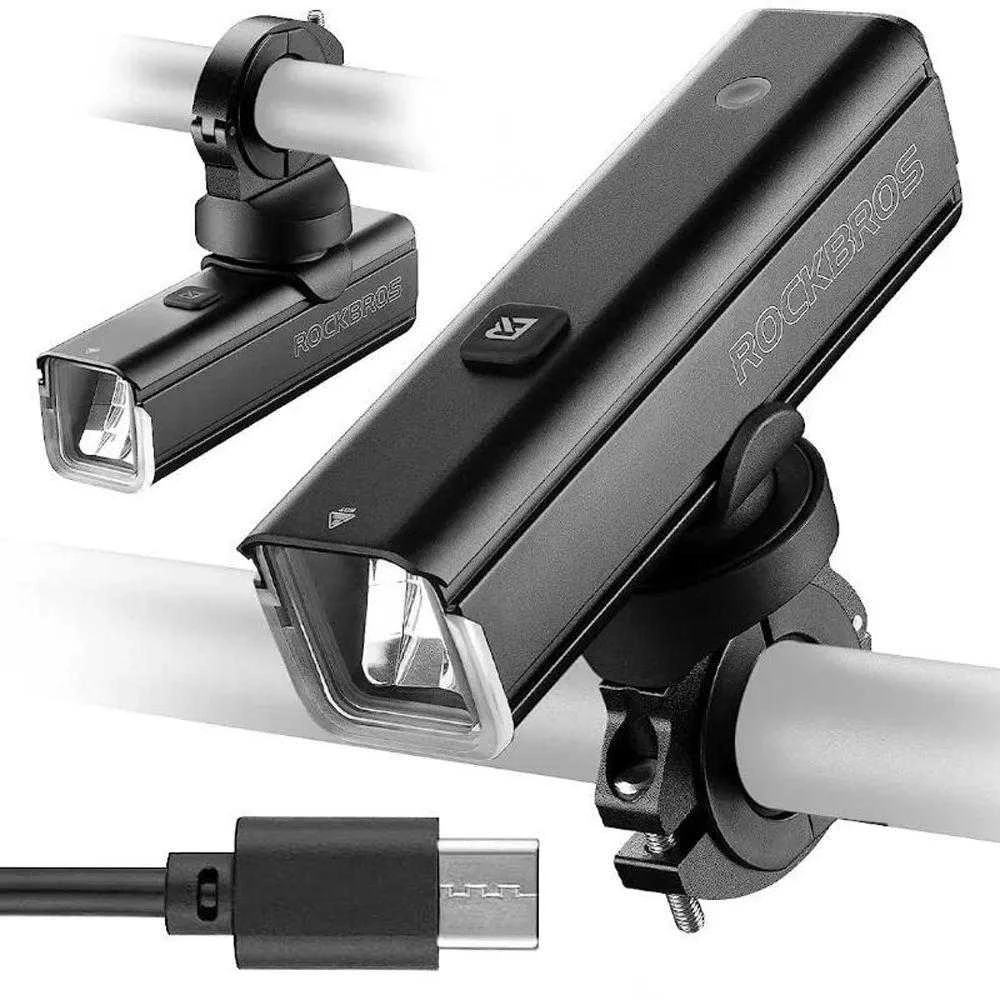 Rockbros 24610002001 priekinis dviračio žibintas 1000 lm + USB-C – USB-A kabelis – juodos spalvos