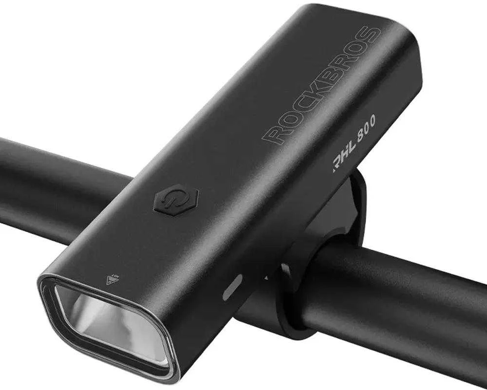 Rockbros 24710012001 priekinis dviračio žibintas 800 lm + USB-C ir USB-A laidas, juodas