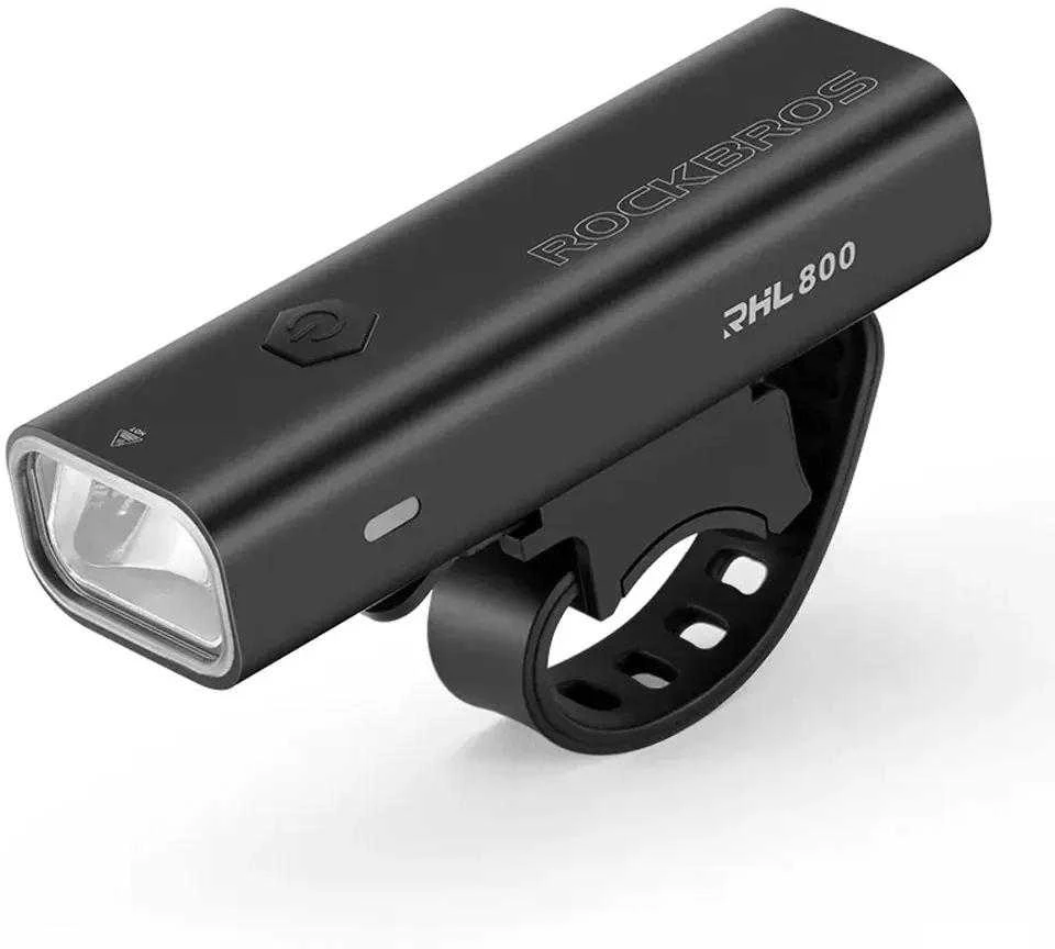 Rockbros 24710012001 priekinis dviračio žibintas 800 lm + USB-C ir USB-A laidas, juodas
