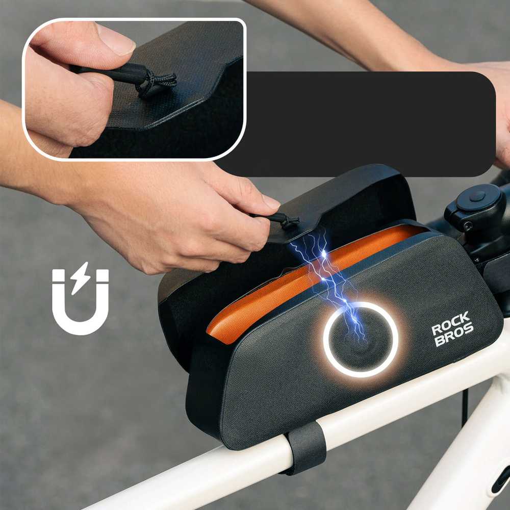 Rockbros 30120122002 Atsparus vandeniui Bicycle Frame Bag with Magnetic Closure 0.9L - Juodas