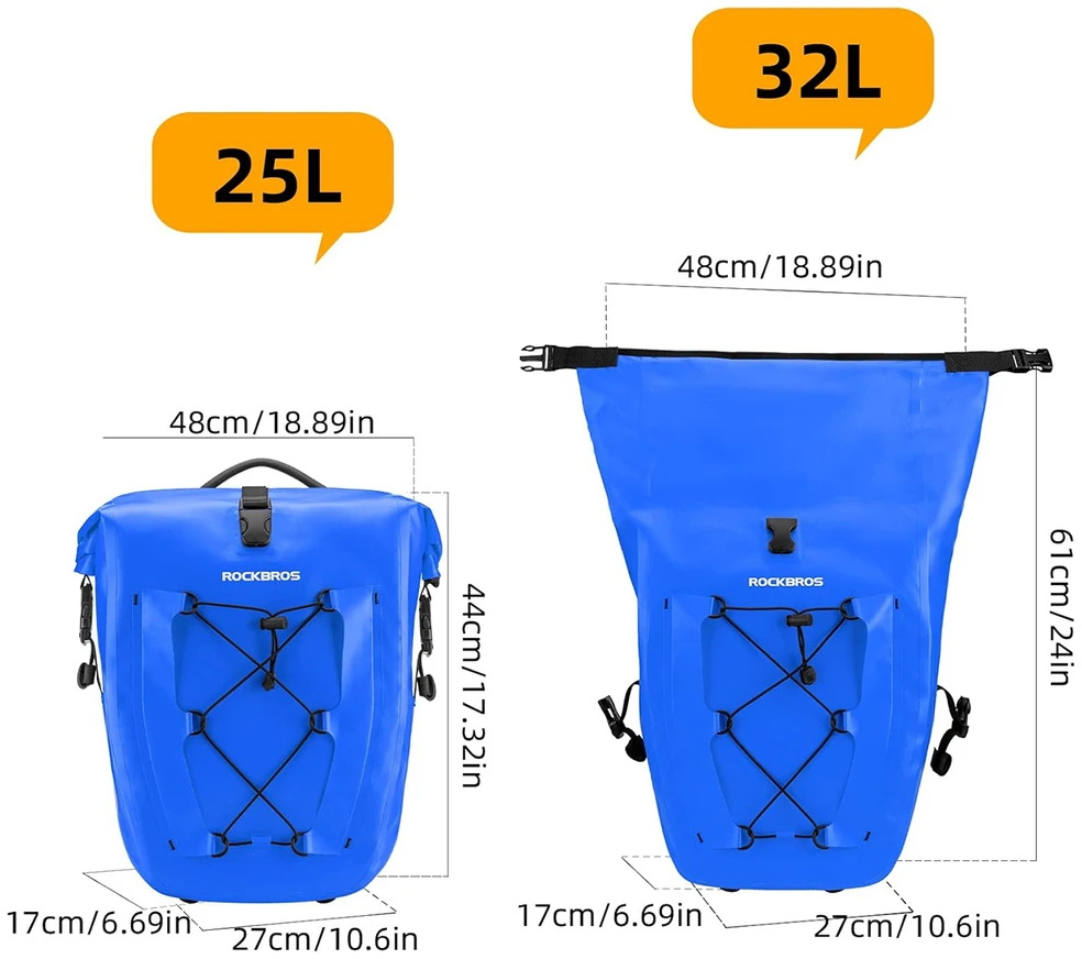Rockbros 30140022004 Atsparus vandeniui Bicycle Bag 25-32L - Mėlyna
