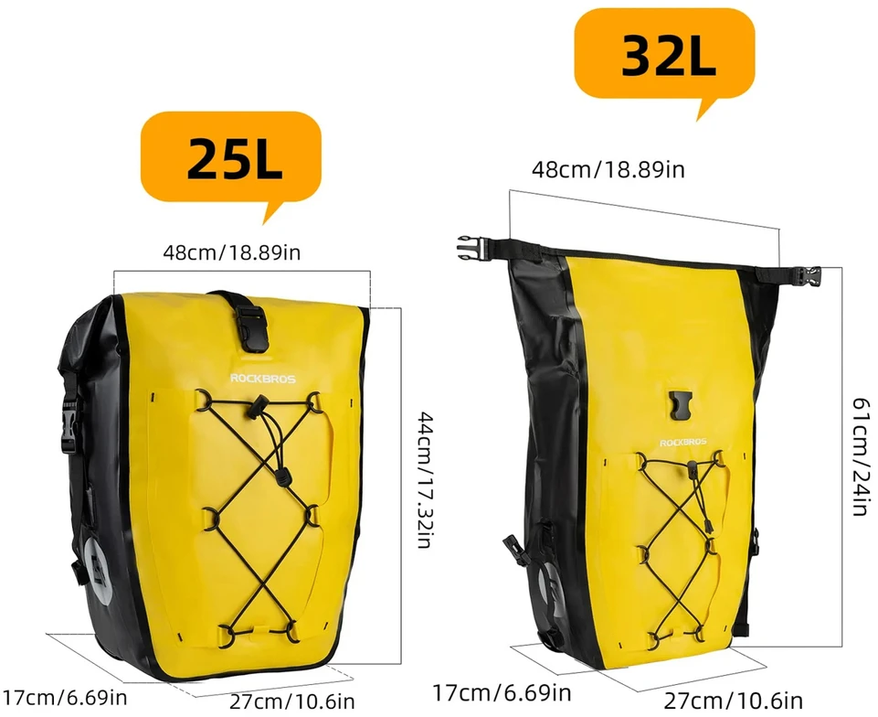 Rockbros 30140022005 Atsparus vandeniui Bicycle Pannier 25-32L - Geltona