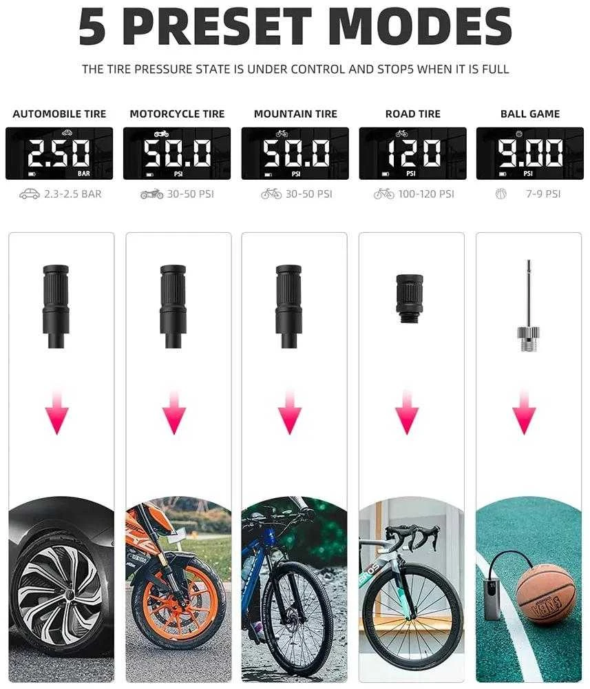 Rockbros 42720001001 Electric Bike Pump with LED Ekranas + USB-C – USB-A Cable – juodos spalvos