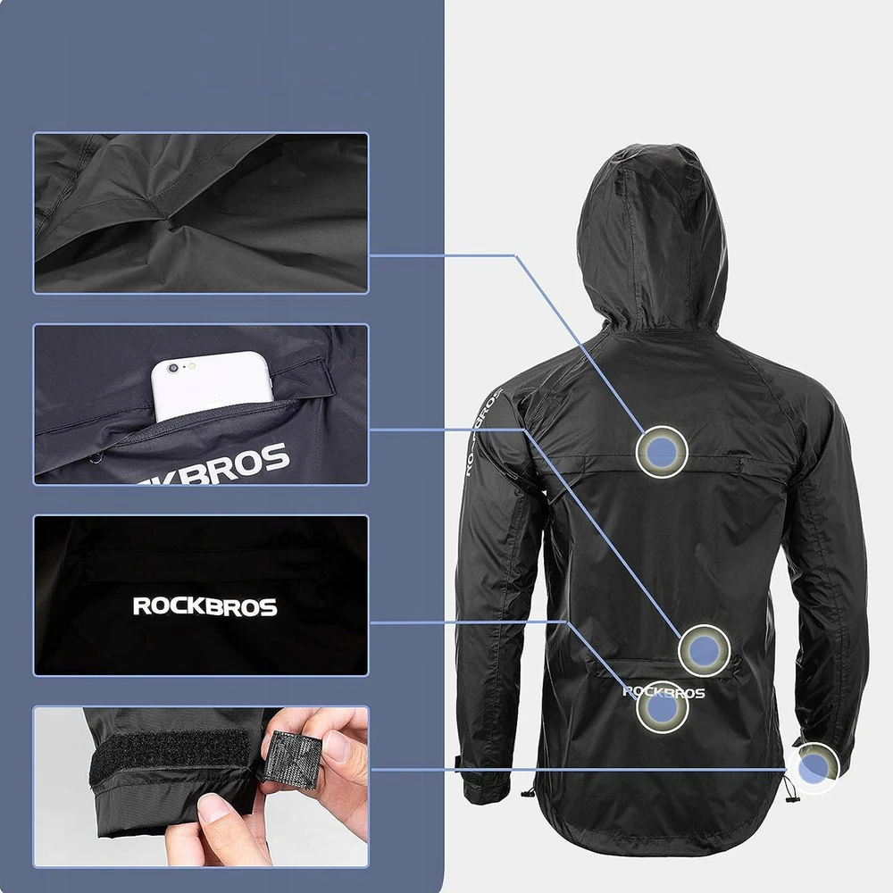 Rockbros YPY013BK2XL lietpaltis kvėpuojantis vėjui atsparus XXL – juodas