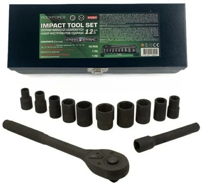 Rockforce Wmc ROCKFORCE SMŪGINIŲ GALVUČIŲ RINKINYS 12 vnt. 1/2″ 6-KAMP. (10-24mm)