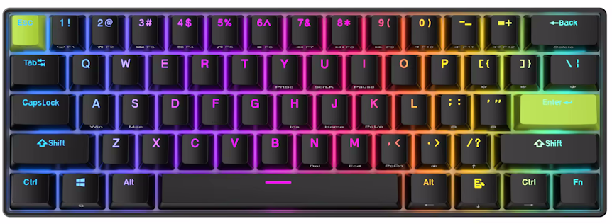 Royal Kludge RK C61 HE - US išdėstymas - Mint Magnetic Switches - Juodas Žalias (Juoda) Magnetinė Žaidimų Klaviatūra