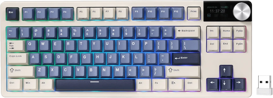 Royal Kludge S85 RGB Horizon Mėlyna belaidė klaviatūra| 80% TKL, Hot-swap, Cloud switches, US