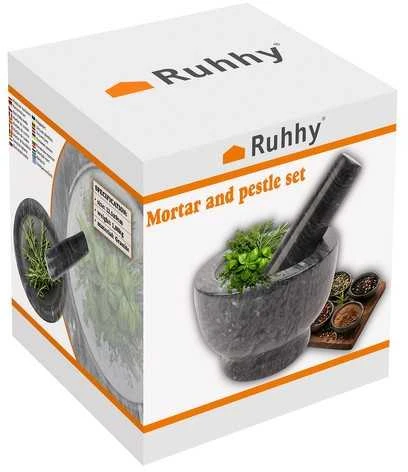 Natūralaus marmuro prieskonių, žolelių, riešutų grūstuvė su dubenėliu Ruhhy 24576