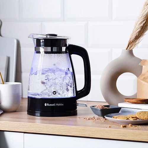 Russell Hobbs Virdulys stiklinis klasikinio dizaino su LED apšvietimu (1,7 l, 2400 W, greito virimo funkcija, optimizuotas stiklinis snapelis, nuimamas dangtis, l