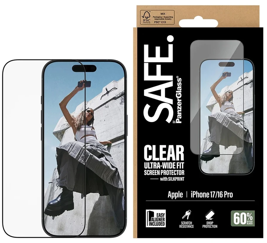 Panzer Glass SAFE by PanzerGlass Ultra-Wide Fit ekrano apsauga su EasyAligner, skirta iPhone 17 / 16 Pro