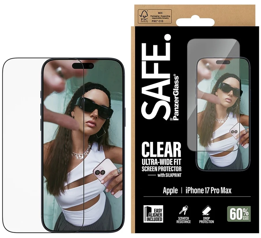 Panzer Glass SAFE by PanzerGlass Ultra-Wide Fit ekrano apsauga su EasyAligner, skirta iPhone 17 Pro Max
