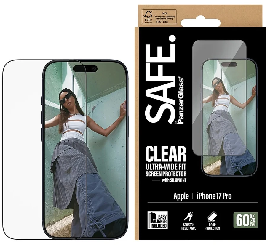 Panzer Glass SAFE by PanzerGlass Ultra-Wide Fit ekrano apsauga su EasyAligner, skirta iPhone 17 Pro