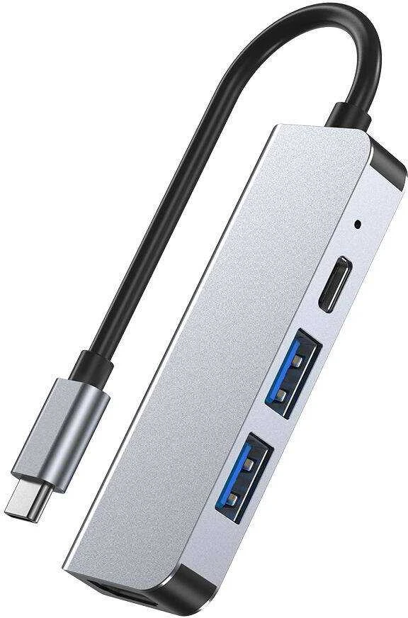 Šakotuvas 4in1 USB HUB USB-C to 2xUSB + HDMi + USB-C Adapteris Tech-Protect V2-HUB pilkos spalvos