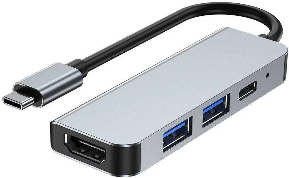 Šakotuvas 4in1 USB HUB USB-C to 2xUSB + HDMi + USB-C Adapteris Tech-Protect V2-HUB pilkos spalvos