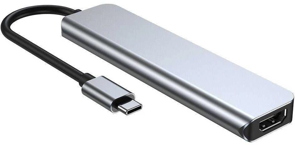 Šakotuvas 6in1 USB HUB USB-C to 2xUSB + HDMi + USB-C + SD Card Reader + micro SD Adapteris Tech-Protect V4-HUB pilkos spalvos