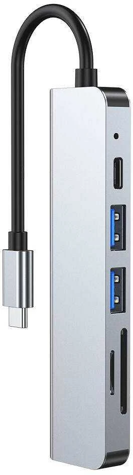 Šakotuvas 6in1 USB HUB USB-C to 2xUSB + HDMi + USB-C + SD Card Reader + micro SD Adapteris Tech-Protect V4-HUB pilkos spalvos