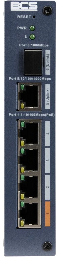 Šakotuvas BCS BCS-L-SP0401G-1SFP-M tinklo komutatorius Valdomas Fast Ethernet (10/100) Maitinimas per Eternetą (PoE)