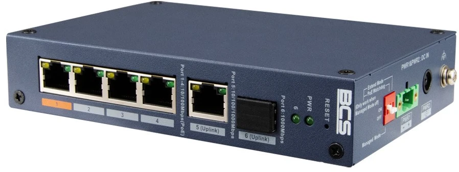 Šakotuvas BCS BCS-L-SP0401G-1SFP-M tinklo komutatorius Valdomas Fast Ethernet (10/100) Maitinimas per Eternetą (PoE)