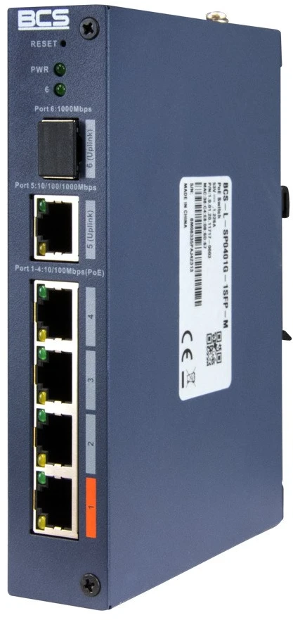 Šakotuvas BCS BCS-L-SP0401G-1SFP-M tinklo komutatorius Valdomas Fast Ethernet (10/100) Maitinimas per Eternetą (PoE)