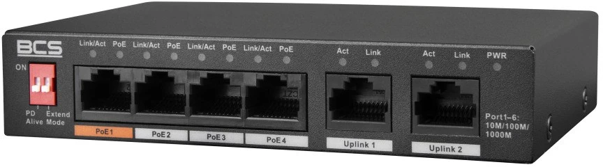 Šakotuvas BCS BCS-L-SP04G02G(2) Ne-valdomas Gigabit Ethernet (10/100/1000) Maitinimas per Eternetą (PoE) Desktopas Juoda