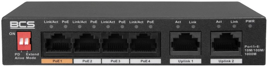 Šakotuvas BCS BCS-L-SP04G02G(2) Ne-valdomas Gigabit Ethernet (10/100/1000) Maitinimas per Eternetą (PoE) Desktopas Juoda