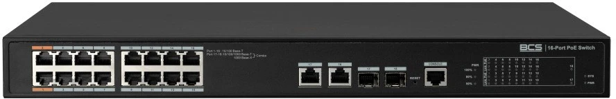 Šakotuvas BCS BCS-L-SP1602G-2SFP-M(II) Valdomas Maitinimas per Eternetą (PoE) 1U Juoda