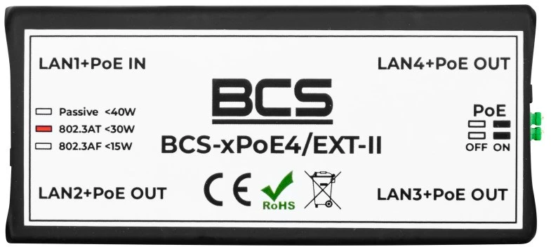 Šakotuvas BCS BCS-xPoE4/EXT-II Tinklo kartotuvas Juoda 100 Mbit/ai