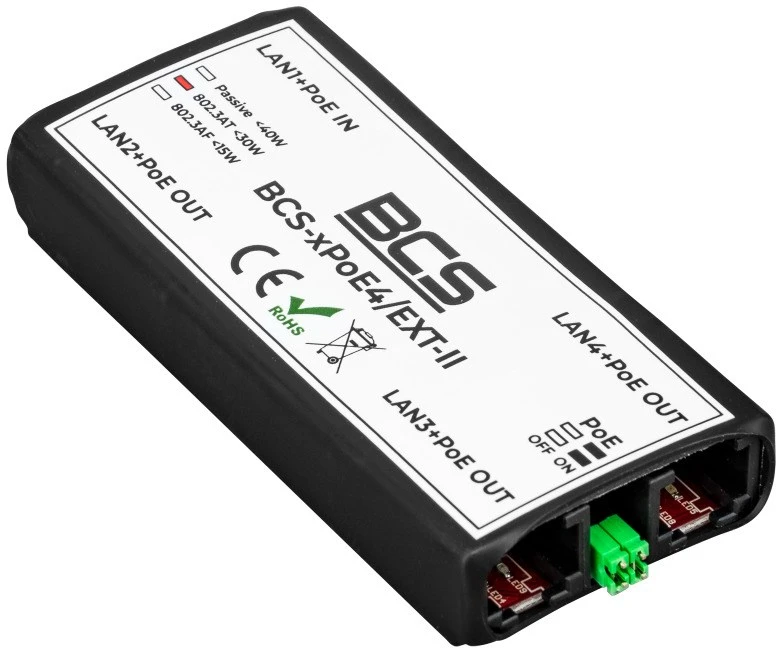 Šakotuvas BCS BCS-xPoE4/EXT-II Tinklo kartotuvas Juoda 100 Mbit/ai