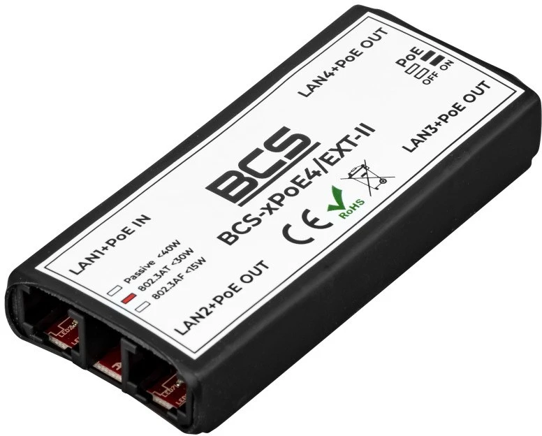 Šakotuvas BCS BCS-xPoE4/EXT-II Tinklo kartotuvas Juoda 100 Mbit/ai