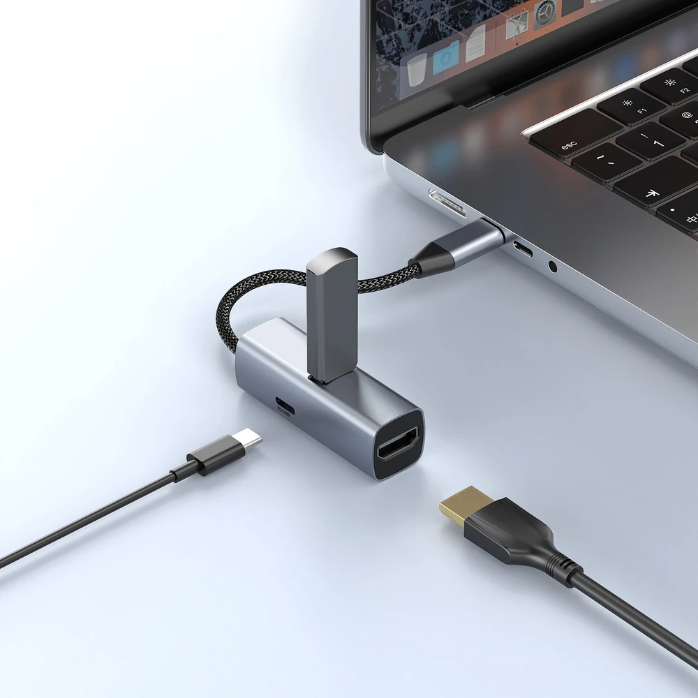 Nezatříděno Kabeliai Mobilusis „Origin 3in1 CompactHub HB1“ – USB-A, USB-C, HDMI, USB-C kabelis