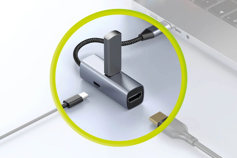 Nezatříděno Kabeliai Mobilusis „Origin 3in1 CompactHub HB1“ – USB-A, USB-C, HDMI, USB-C kabelis