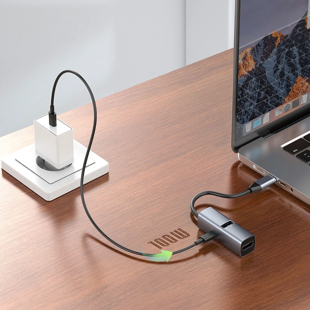 Nezatříděno Kabeliai Mobilusis „Origin 3in1 CompactHub HB1“ – USB-A, USB-C, HDMI, USB-C kabelis