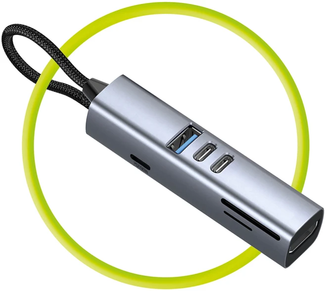 Šakotuvas Mobile Origin Kabeliai Mobilusis „Origin 7in1 MultiHub HB2“ – 3x USB-C, USB-A, HDMI, TF/SD kortelių, USB-C kabelis