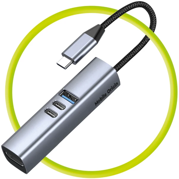 Šakotuvas Mobile Origin Kabeliai Mobilusis „Origin 7in1 MultiHub HB2“ – 3x USB-C, USB-A, HDMI, TF/SD kortelių, USB-C kabelis