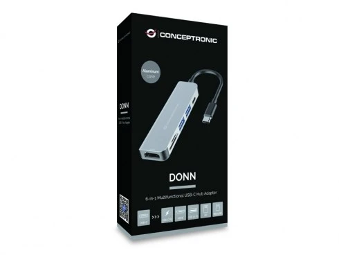 Šakotuvas Carruzzo Conceptronic DONN02G knyginių kompiuterių dokas / jungčių replikatorius USB 3.2 Gen 1 (3.1 Gen 1) Type-C Aliuminis