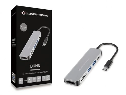 Šakotuvas Carruzzo Conceptronic DONN02G knyginių kompiuterių dokas / jungčių replikatorius USB 3.2 Gen 1 (3.1 Gen 1) Type-C Aliuminis